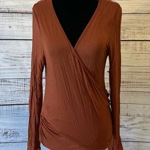 NWT Secret Charm Long Sleeve Faux Wrap Blouse Copper Sz L